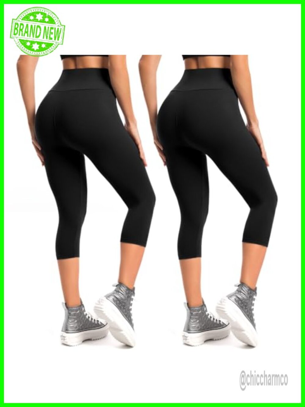 High Waist Capri Yoga Leggings 2-Pack 4-Way Stretch Non-See-Through